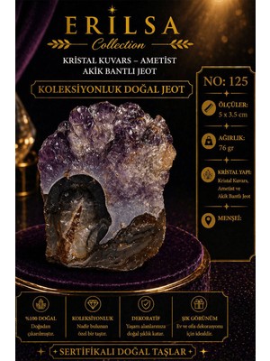 Erilsa Sertifikalı Kristal Kuvars Ametist Akik Bantlı Jeot Koleksiyonluk Doğal Taş Dekoratif Obje NO125