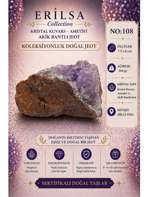 Erilsa Sertifikalı Kristal Kuvars Ametist Akik Bantlı Jeot Doğal Taş Koleksiyonluk 7.5x6 cm 164 gr NO108