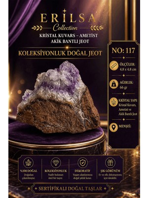 Erilsa Sertifikalı Kristal Kuvars Ametist Akik Bantlı Jeot Koleksiyonluk Doğal Taş Dekoratif Obje NO117