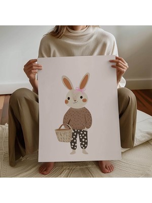 Pegziz Çocuk Odası Sepetli Tavşan Temalı Dekoratif Poster Çocuk ve Bebek Odası Duvar Dekoru