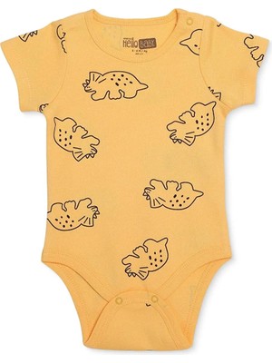 Hellobaby Erkek Bebek Body Hayvan Baskılı Çıtçıtlı Çıtçıtlı Yaka Kısa Kol