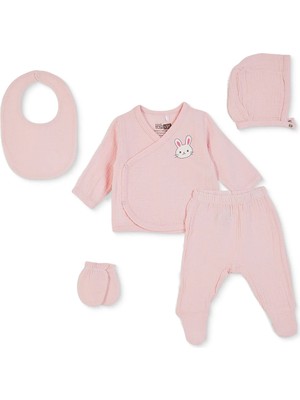 Hellobaby Kız Bebek 5li Hastane Çıkışı Hayvan Baskılı Çıtçıtlı Zarf Yaka Uzun Kol Patikli