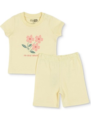 Hellobaby Kız Bebek Pijama Takımı Çiçek Baskılı Çıtçıtlı Bisiklet Yaka Kısa Kol Reçme