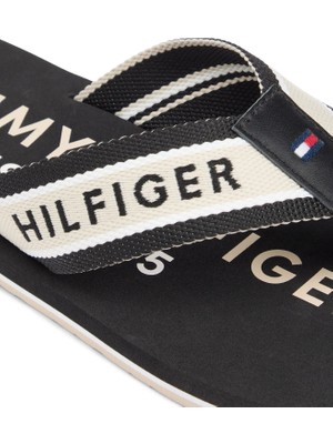 Tommy Hilfiger Siyah - Beyaz Erkek Plaj Terliği Sporty Hılfıger Beach Sandal