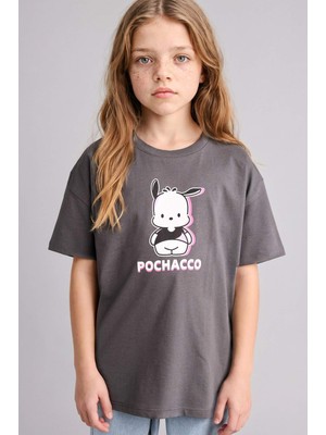 DeFacto %100 Pamuk Pochacco Oversize Bisiklet Yaka Kısa Kollu Tişört Kız Çocuk H3473A826SM