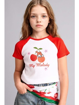 DeFacto My Melody Fitted Bisiklet Yaka Ribana Kısa Kollu Tişört Kız Çocuk H3479A826HS