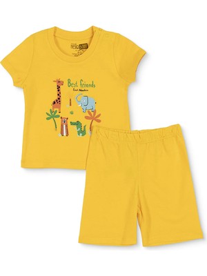 Hellobaby Erkek Bebek Pijama Takımı Safari Baskılı Çıtçıtlı Bisiklet Yaka Kısa Kol Reçme