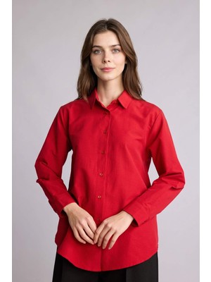 DeFacto Relax Fit Gömlek Yaka Poplin Uzun Kollu Tunik D7341AX26SP
