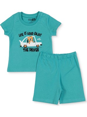 Hellobaby Erkek Bebek Pijama Takımı Taşıtlar Baskılı Çıtçıtlı Bisiklet Yaka Kısa Kol Reçme