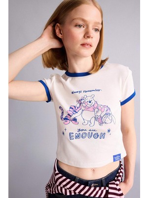 DeFacto Disney Winnie The Pooh Fitted Bisiklet Yaka Baskılı Ribana Kısa Kollu Tişört H6823AX26SM
