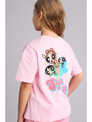 DeFacto %100 Pamuk PowerPuff Girls Oversize Bisiklet Yaka Kısa Kollu Tişört Kız Çocuk G8308A826SM