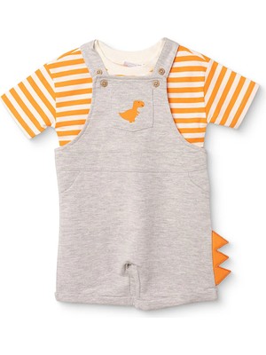 Hellobaby Erkek Bebek Şort Salopet-Tshirt Düğmeli Bisiklet Yaka Kısa Kol Reçme