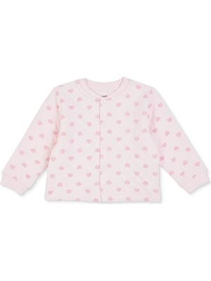 Hellobaby Kız Bebek Kapitone Hırka Kalp Baskılı Çıtçıtlı Bisiklet Yaka Long Sleeve