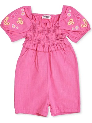 Hellobaby Kız Bebek Kısa Tulum Çiçek Baskılı Modelli Yaka Kısa Kol Reçme