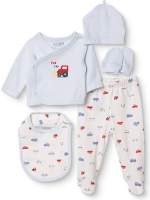 Hellobaby Erkek Bebek 5li Hastane Çıkışı Araba Baskılı Çıtçıtlı Bisiklet Yaka Long Sleeve Patikli