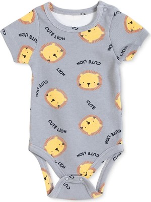 Hellobaby Erkek Bebek Body Hayvan Baskılı Çıtçıtlı Çıtçıtlı Yaka Short Sleeve