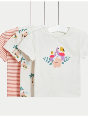 Marks & Spencer Saf Pamuklu Kısa Kollu 3'lü T-Shirt (0-3 Yaş)