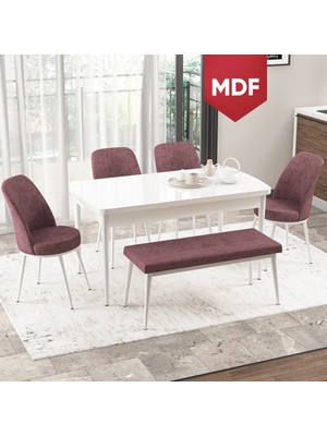 Canisa Concept Canisa Via Serisi MDF Bench'li 80X132 Açılabilir 1.sınıf Beyaz Mutfak Masası Takımı