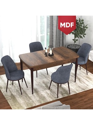 Canisa Concept Via Serisi MDF Açılabilir Barok Ahşap Desenli Mutfak Masası Takımı, Yemek Masası+4 Adet Sandalye