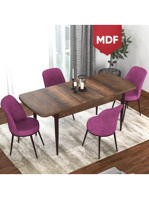 Canisa Concept Via Barok Açılabilir MDF Mutfak Masası, Yemek Masası Masa + 4 Mor Sandalye