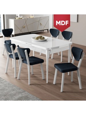 Canisa Exve Serisi 80 x 132 Açılabilir MDF Beyaz Masa Takımı ve 6 Antrasit Sandalye