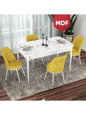 Canisa Concept  Via Serisi MDF Beyaz Mermer Desen Açılabilir 80X132 Mutfak Masası Takımı 4 Adet Sandalye