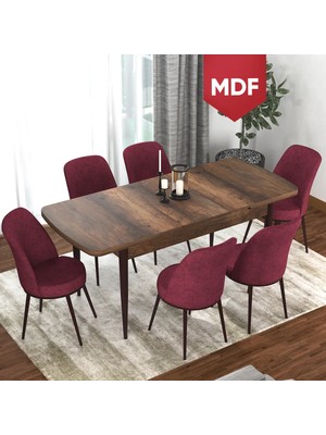 Canisa Concept Via Serisi MDF Barok Ahşap Desen Açılabilir 80X132 Mutfak Masa Takımı 6 Adet Sandalye
