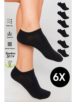 Bambu Kadın Sneaker Siyah Çorap Dikişsiz Görünmez Bilekte Görünmez Spor Çorap Premium 6'lı Paket