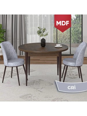 Canisa Concept Tor Serisi MDF Yuvarlak Barok Ahşap Desen Mutfak Masa Takımı ve 2 Sandalye