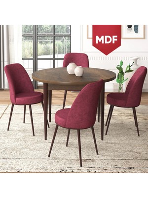 Canisa Concept Tor Serisi MDF Yuvarlak Mutfak Masa Takımı, Barok Ahşap Desen Masa ve 4 Sandalye