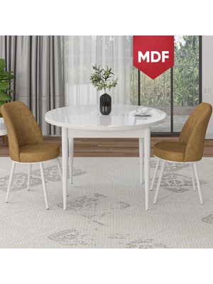Canisa Concept Tor Serisi MDF Yuvarlak Beyaz Mutfak Masa Takımı ve 2 Sandalye