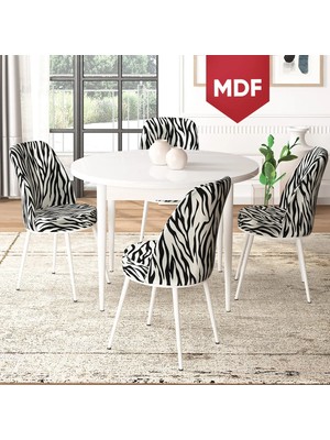 Canisa Concept Tor Serisi MDF Yuvarlak Mutfak Masa Takımı, Beyaz Masa ve 4 Sandalye