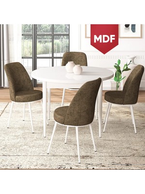 Canisa Concept Tor Serisi MDF Yuvarlak Mutfak Masa Takımı, Beyaz Masa ve 4 Sandalye