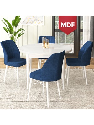 Canisa Concept Rox Serisi, MDF Yuvarlak Mutfak Masa Takımı, Beyaz Masa ve 4 Sandalye