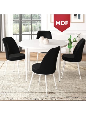 Canisa Concept Tor Serisi MDF Yuvarlak Mutfak Masa Takımı, Beyaz Masa ve 4 Sandalye