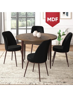 Canisa Concept Tor Serisi MDF Yuvarlak Mutfak Masa Takımı, Barok Ahşap Desen Masa ve 4 Sandalye