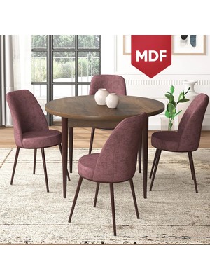 Canisa Concept Tor Serisi, MDF Yuvarlak Mutfak Masa Takımı, Barok Ahşap Desen Masa ve 4 Sandalye