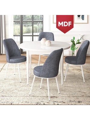 Canisa Concept Tor Serisi MDF Yuvarlak Mutfak Masa Takımı, Beyaz Masa ve 4 Sandalye