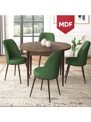 Canisa Concept Tor Serisi MDF Yuvarlak Mutfak Masa Takımı, Barok Ahşap Desen Masa ve 4 Sandalye
