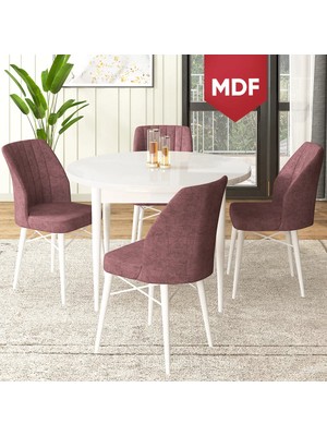 Canisa Concept Rox Serisi, MDF Yuvarlak Mutfak Masa Takımı, Beyaz Masa ve 4 Sandalye