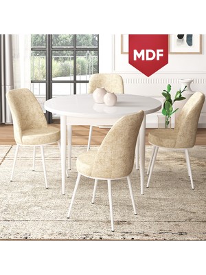 Canisa Concept Tor Serisi, MDF Yuvarlak Mutfak Masa Takımı, Beyaz Masa ve 4 Sandalye