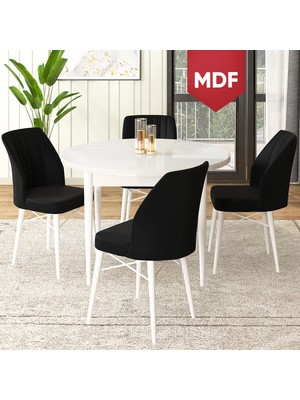 Canisa Concept Rox Serisi, MDF Yuvarlak Mutfak Masa Takımı, Beyaz Masa ve 4 Sandalye