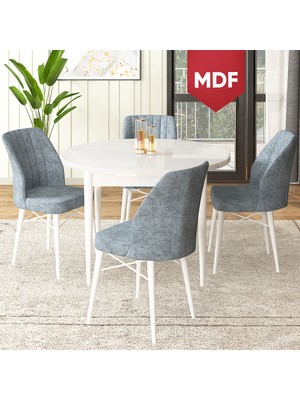 Canisa Concept Rox Serisi, MDF Yuvarlak Mutfak Masa Takımı, Beyaz Masa ve 4 Sandalye