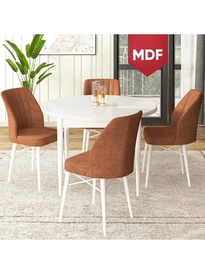 Canisa Concept Rox Serisi, MDF Yuvarlak Mutfak Masa Takımı, Beyaz Masa ve 4 Sandalye