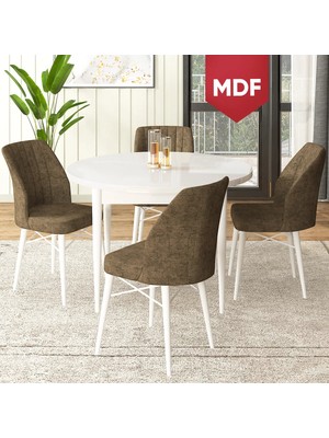 Canisa Concept Rox Serisi, MDF Yuvarlak Mutfak Masa Takımı, Beyaz Masa ve 4 Sandalye