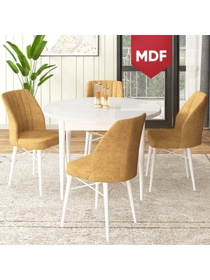 Canisa Concept Rox Serisi,  MDF Yuvarlak Mutfak Masa Takımı, Beyaz Masa ve 4 Sandalye