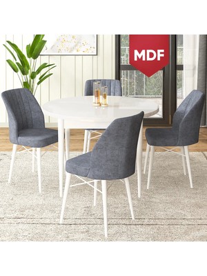 Canisa Concept Rox Serisi, MDF Yuvarlak Mutfak Masa Takımı, Beyaz Masa ve 4 Sandalye