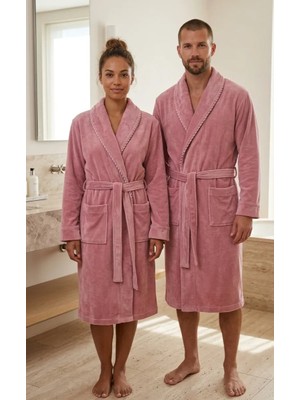 Asev Tekstil Kadife Biyeli Şal Yaka Unisex Bornoz