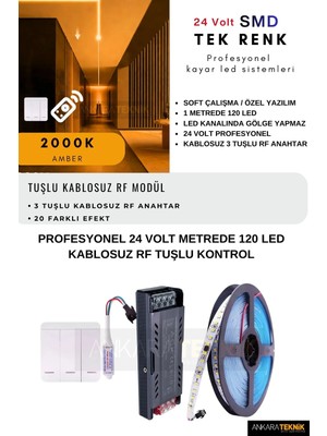 Tavan Akışkan Kayar LED Sistemi 3 Tuşlu Rf Kontrol Kayar LED Sistemi | 24 Volt Smd 120LED/MT.