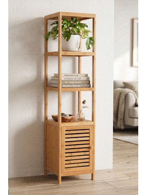 Digithome Bambu Tek Kapaklı 4 Raflı Çok Amaçlı Düzenleyici Organizer Dolap - DB-0003